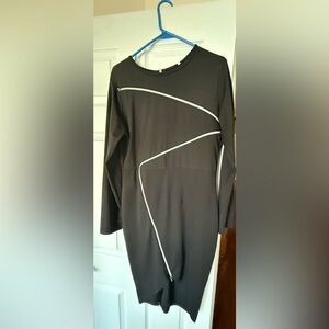 Black Long Sleeve Dress with White Accents